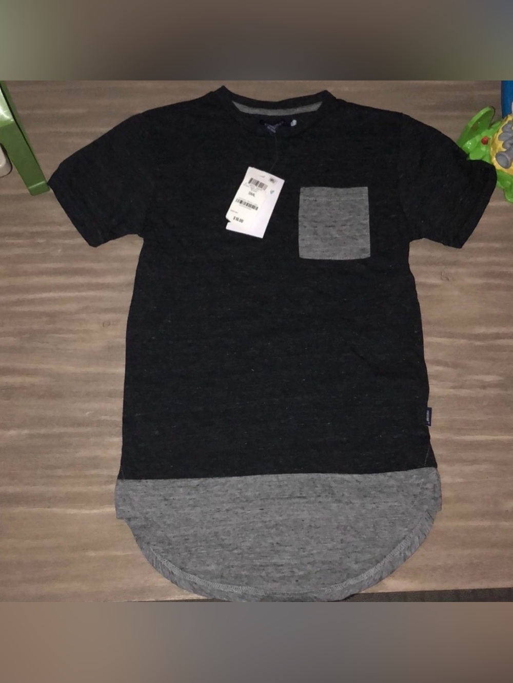 Univibe Black Short Sleeve Tee with Heather Gray Pocket & Hem